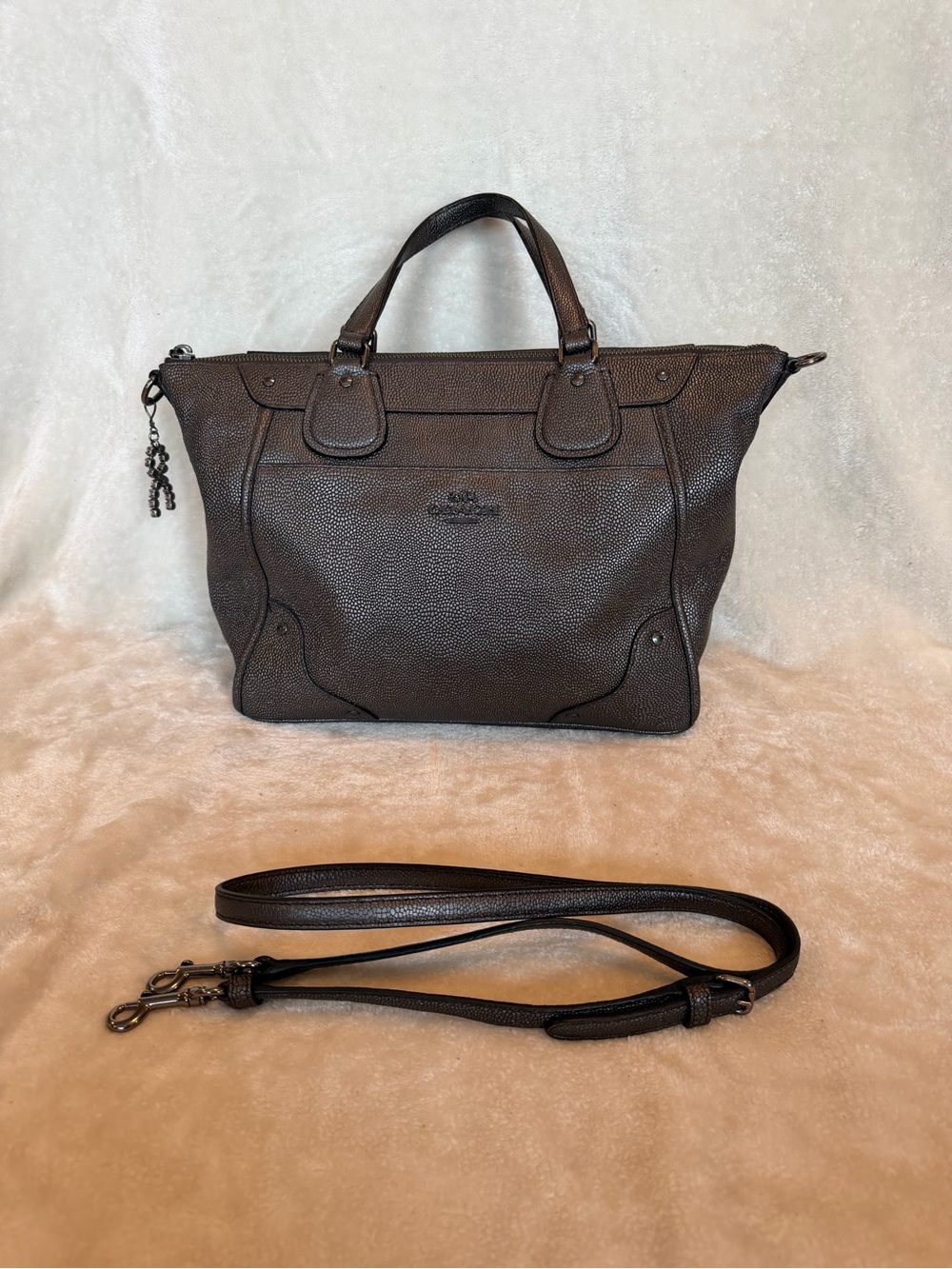 Coach Dark Brown Pebbled Leather Satchel with Removable Strap